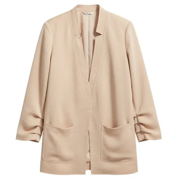 DKNY Womens Jacket Size S Sandalwood Ruched Sleeve Notch Collar Relaxed Blazer - Picture 1 of 9